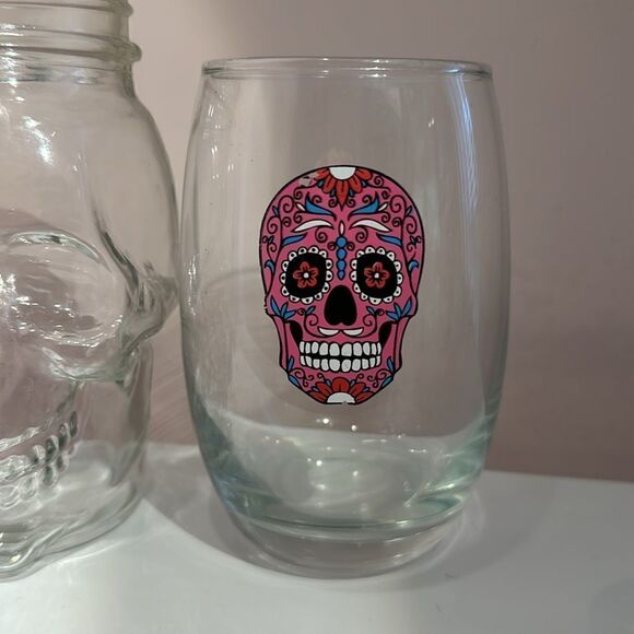 Sugar Skull Drinkware Bundle Shot Glasses Water Goblets Mason Jar Skull - Picture 4 of 11